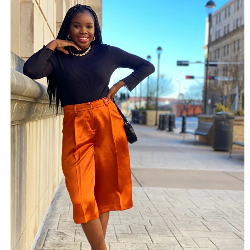 New York & Company Satin Orange Bermuda Shorts
